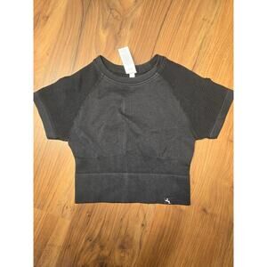 Joy Lab Cropped Shirt size XS Extra Small Black Mesh Sleeve Crew Neck 5987